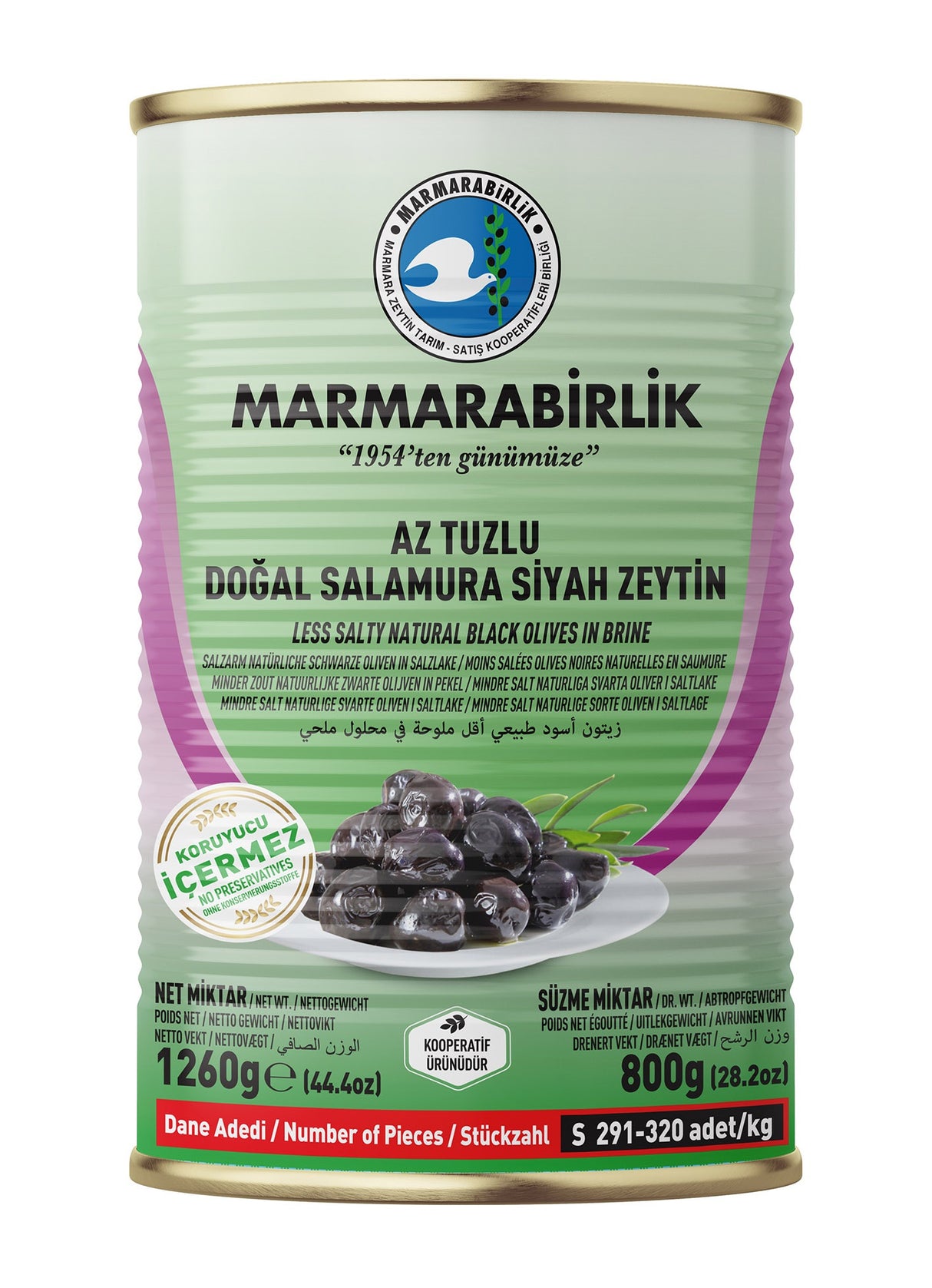 Marmarabirlik Kevésbé sós fekete magos olívabogyó 800g- S méret